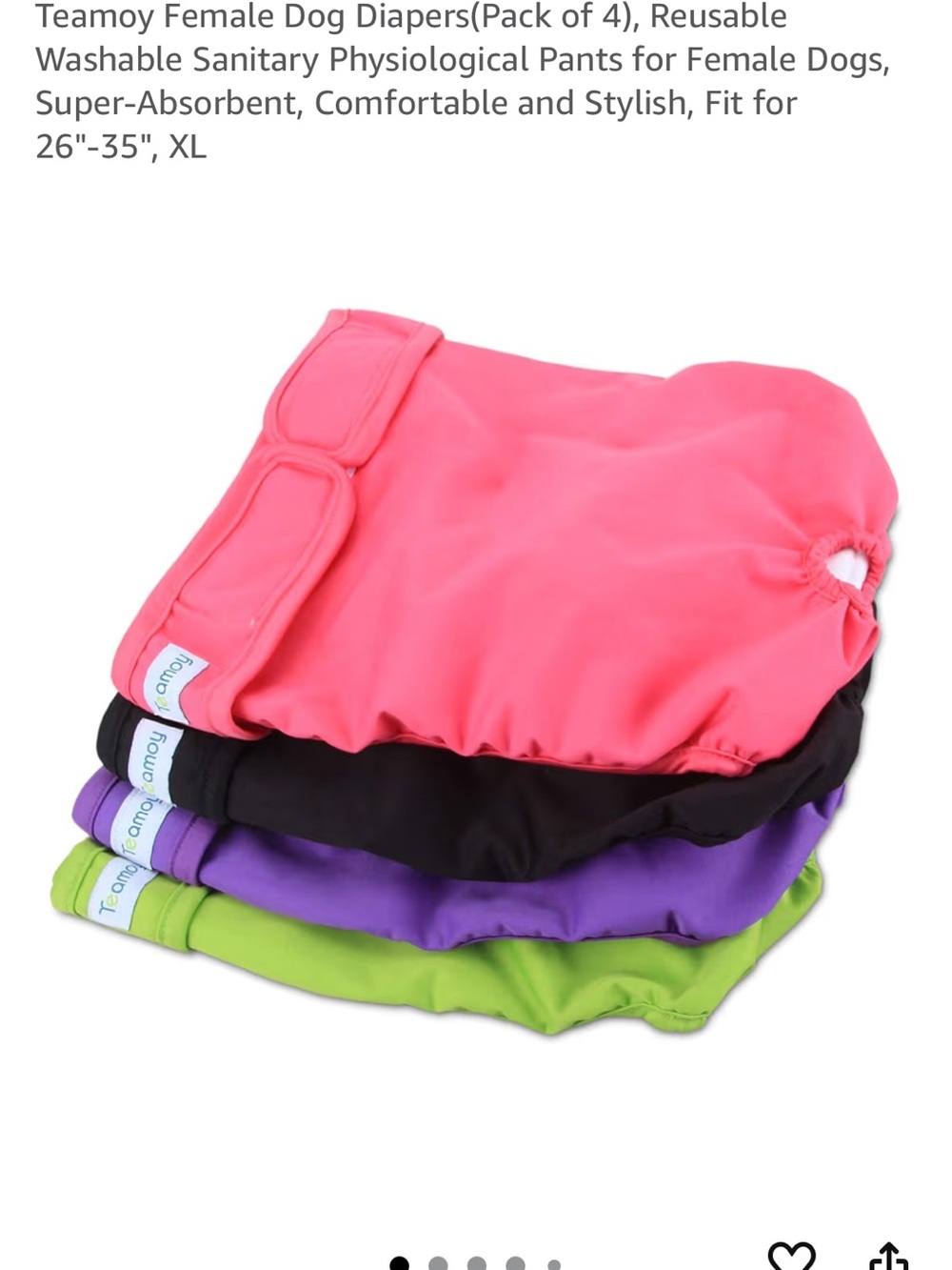 Reusable Female Dog Diapers - Pink, Black, Purple, Green (4-Pack)